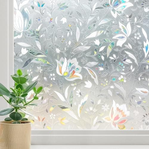 SUNBIRD Window Privacy Film, Stained Flute Glass Window Film, Tulip Vinyl Glass 3D Decorative Glass Covering, Sun Blocking Window Cover for Home, (Dahlia Flower, 30 x 100cm)