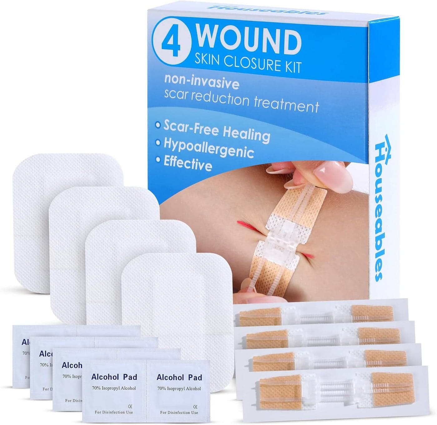 Houseables Butterfly Bandages Wound Closure Strips Laceration Closure Strips Butterfly Stitches for Wounds Zip Stitch Bandage Emergency Laceration Kit Zip Sutures Emergency Skin Zipper 4 Pack