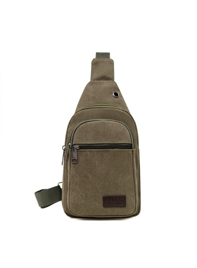 Canvas Chest Bag Casual Boys Chest Satchel Multi-layer Men's Shoulder Bag Night Market Trendy Men's Bag-Color:Army Green