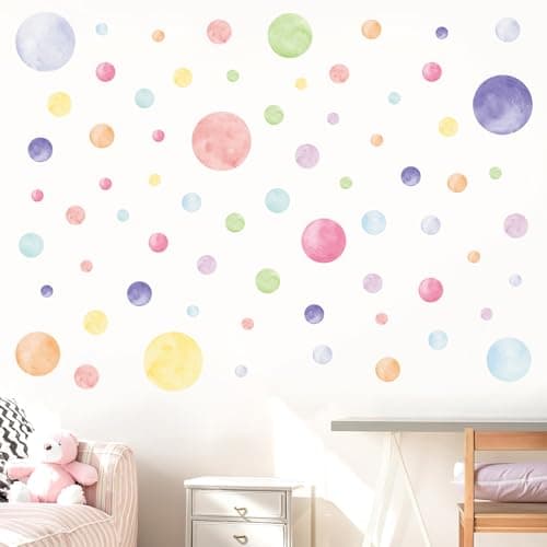AOWDIAO 68 Large Watercolor Polka Dot Wall Decals, Peel and Stick Vinyl Stickers for Girls Bedroom, Nursery, Playroom, Classroom Pastel Decor