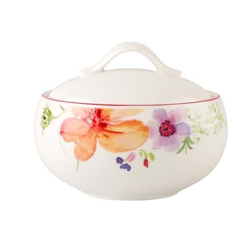 Villeroy & Boch Mariefleur Basic Covered Sugar, 15.25 oz, Premium Porcelain, White/Multicolored