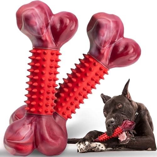 Apasiri 2Pack Tough Dog Toys for Aggressive Chewers Beef Flavored Long Lasting Dog Bones for Large Dogs Heavy Duty Nylon Rubber Dog Chew Toys to Keep Them Busy Medium Large Breed Red