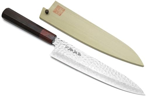 Yoshihiro VG10 46 Layers Hammered Damascus Gyuto Japanese Chefs Knife (Octagonal Shitan Rosewood Handle) (9.5" (240mm)