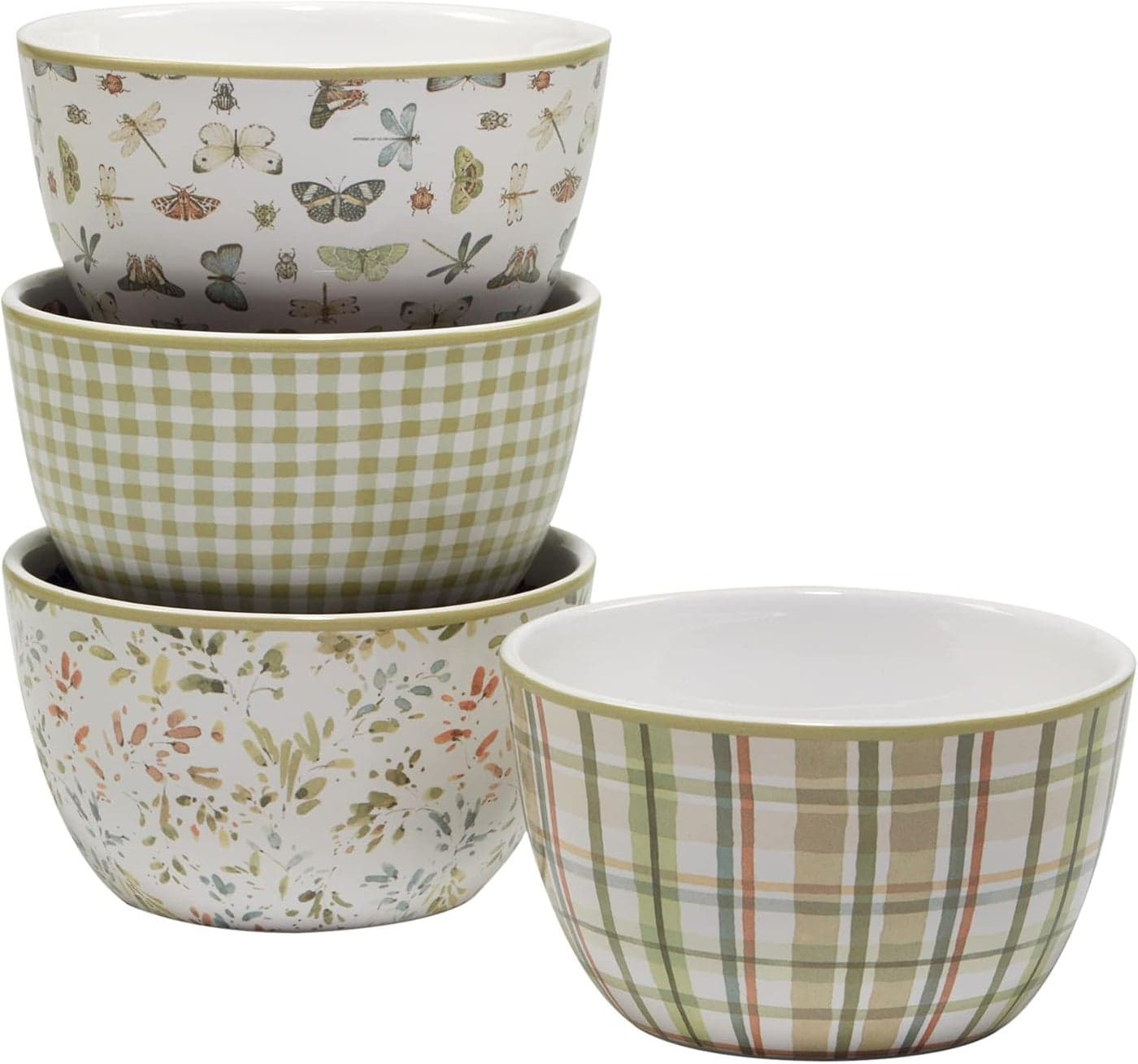 Certified International Green Fields 24 oz Ice CreamDessert Bowls Set of 4 Assorted Designs Multicolor