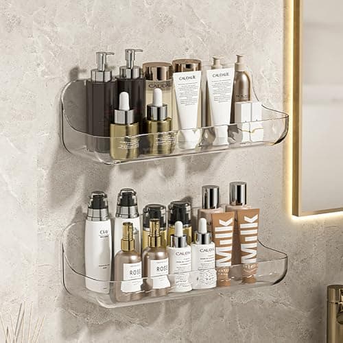 NovaHF Acrylic Wall Mounted Transparent Shelf, Non Drilled Wall Adhesive Bathroom Shelf with Self-Adhesive Tape, Suitable for Bathroom, Kitchen, Living Room