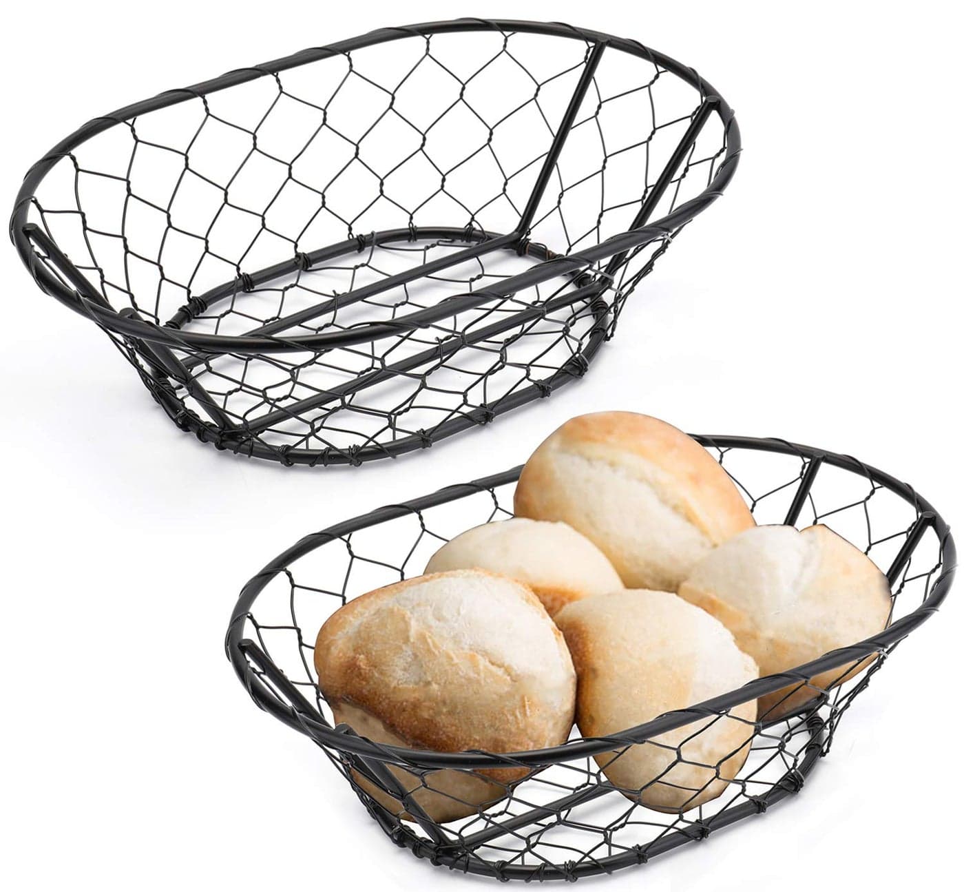 Yesland 2 Pack Rope Metal Oval Bread Basket, 9 1/2 x 6 1/2 x 2.75 Inches, Bread Proofing Basket for Professional & Home Bakers