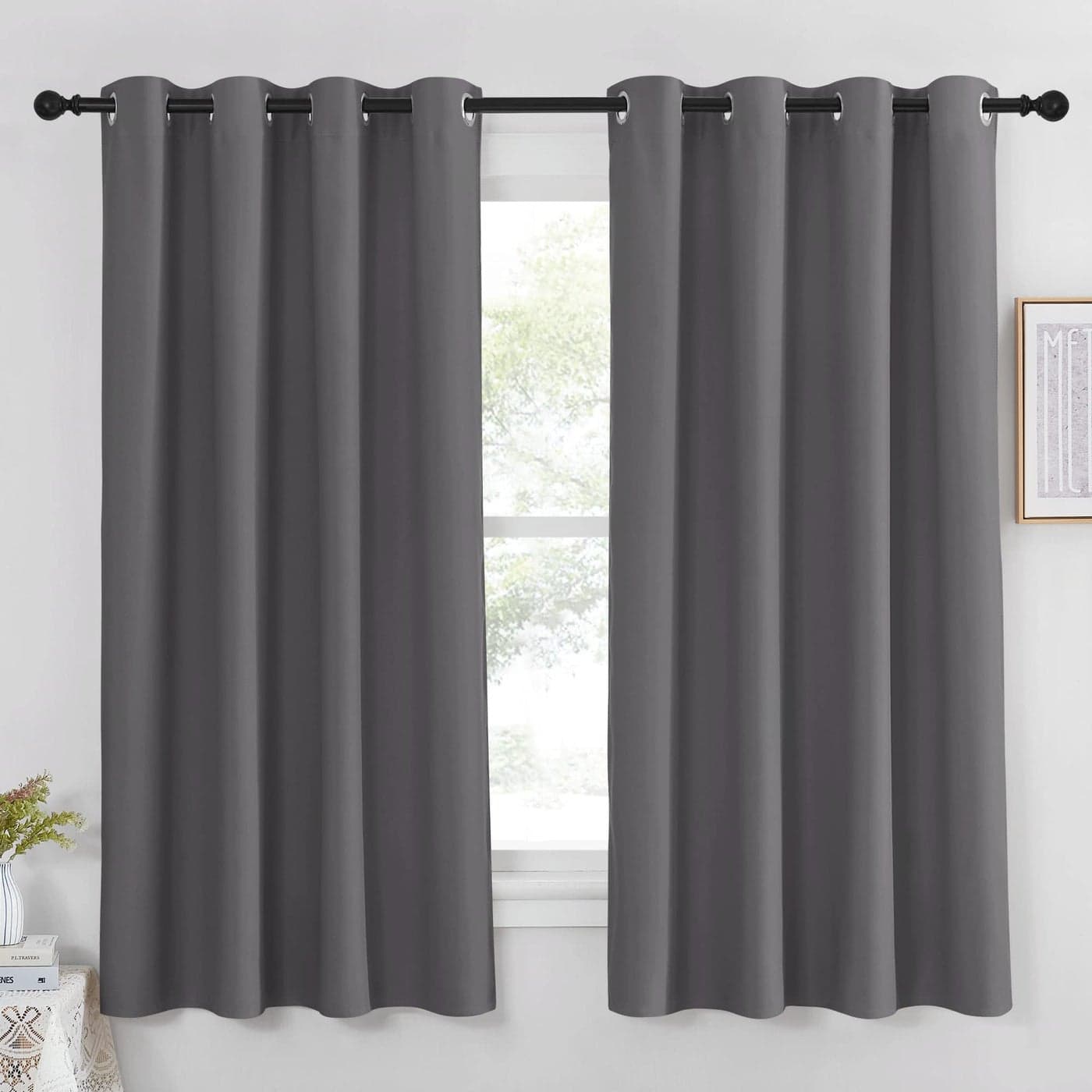 NICETOWN Blackout Window Curtain for Bedroom Grey Color Home Decoration Thermal Insulated Room Darkening DrapeDrapery W52 x L63 Inch 8 GrommetsRings Top 1 Panel
