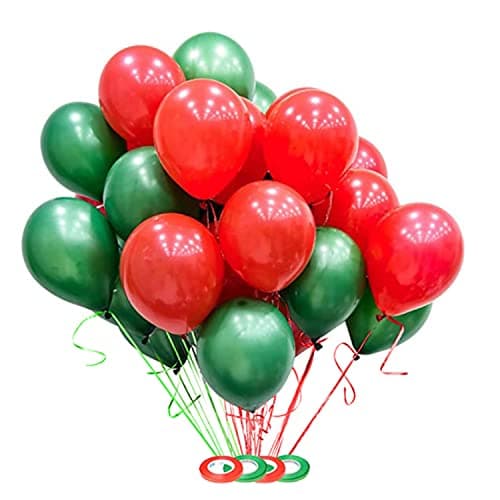 AMFIN® 10 Inch Dark Green & Red Metallic Balloons with Matching Ribbon for Decoration,Balloon for Birthday Decor/Christmas Decoration/Baby Shower/Party/Home Decor