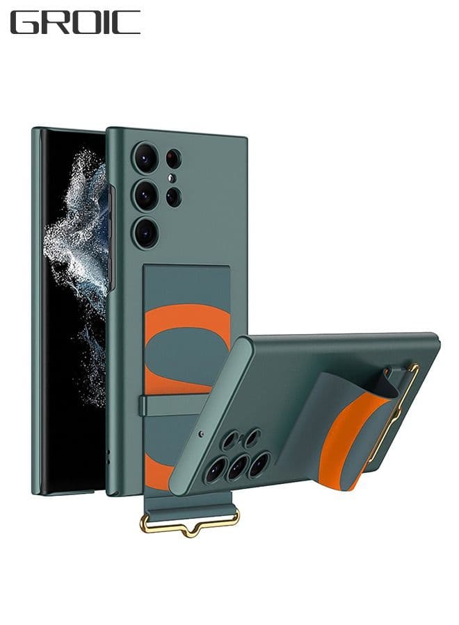 Case for Samsung Galaxy S23 Ultra 6.8" Cover with Leather Wristband Holder, Luxury Slim Wrist Strap Kickstand PC Full Body Protective Anti-Scratch Shockproof Lightweight