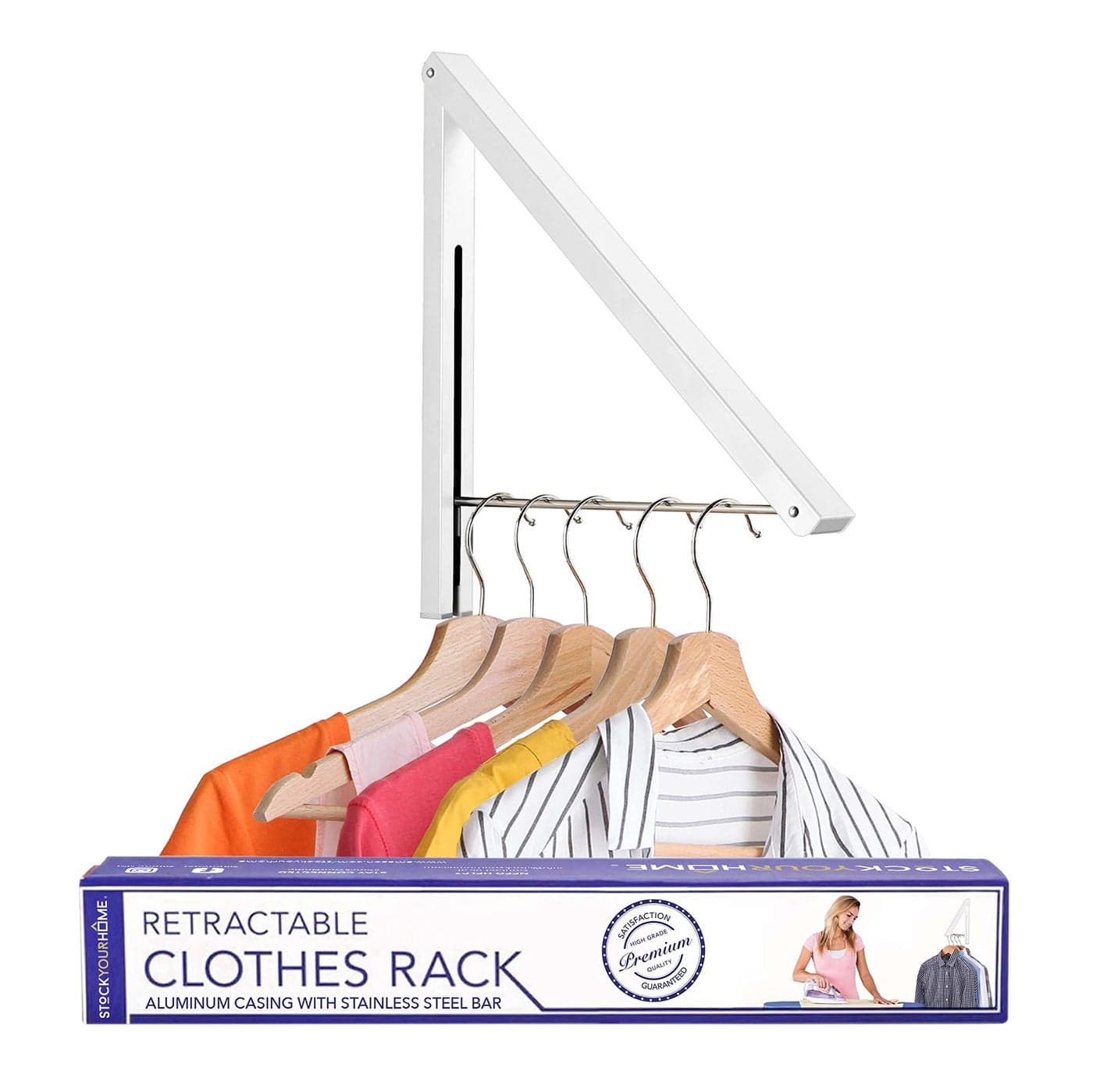 Single Foldable Clothing Rack WallMounted Retractable Clothes Hanger for Laundry Dryer Room Hanging Drying Rod Small Collapsible Folding Garment Racks Dorm Accessories White