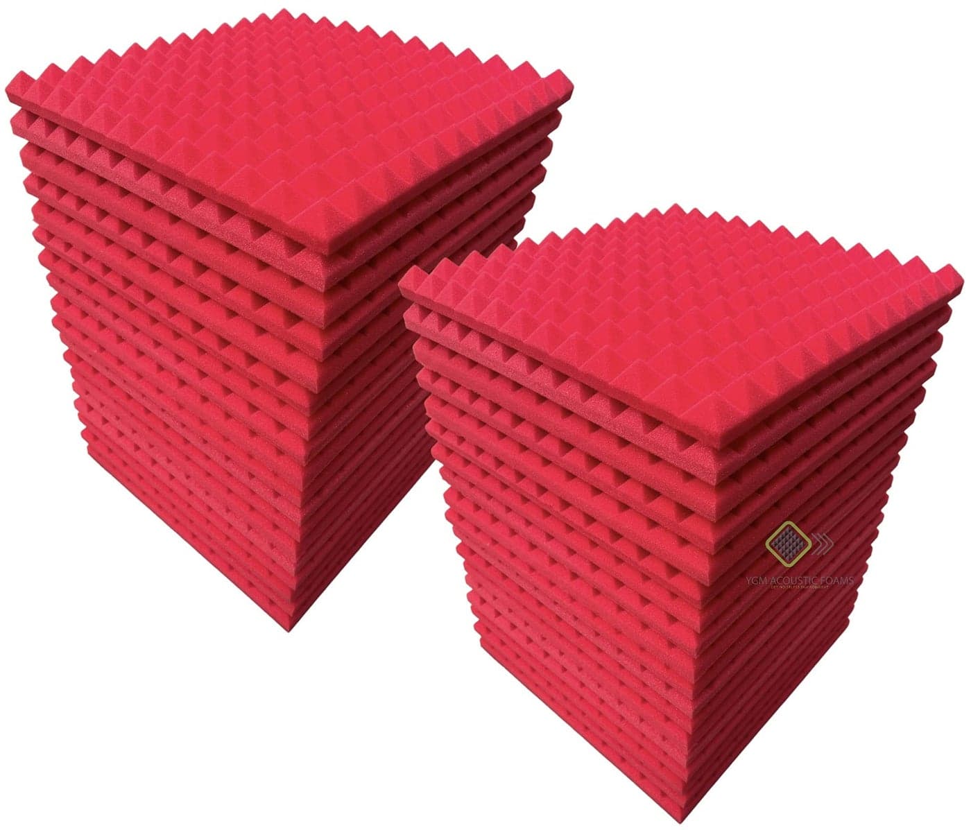 YGM Acoustic Foams® Pyramid Studio Soundproofing - Set of 36 (Acoustic Foam Tiles 1'x1' 1 Inches) (Red)