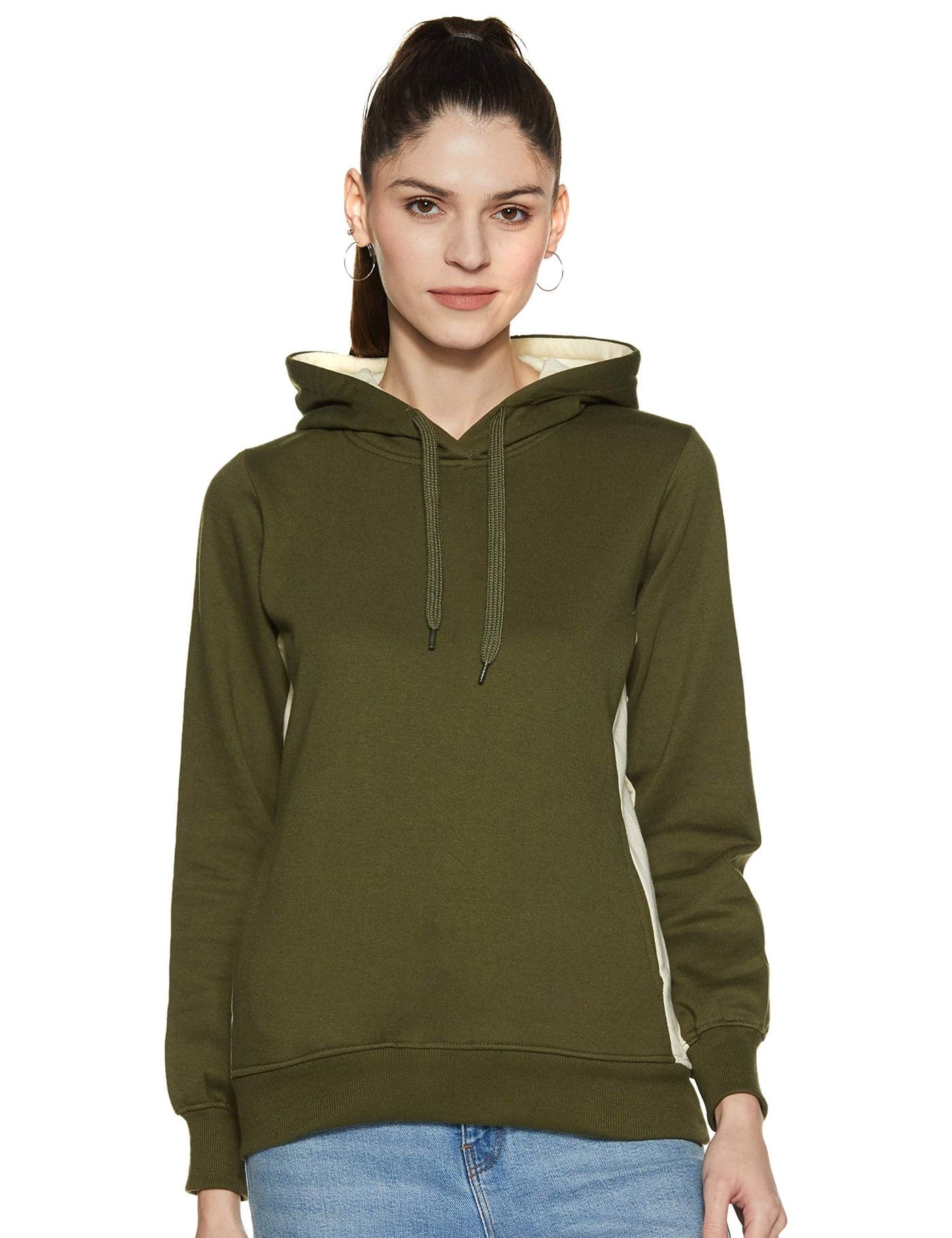 Qube by Fort Collins Women's Fleece Hooded Neck Sweatshirt (821Q_Olive_Medium_Olive_M)