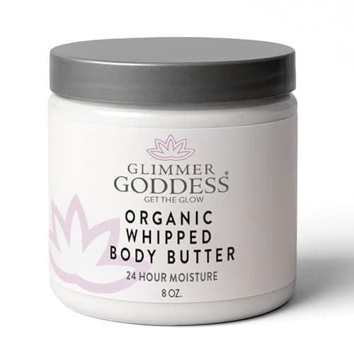 GLIMMER GODDESS Organic Whipped Body Butter for Women Moisturizer Cream with Shea Cocoa Butter Almonds Coconut Oil Lavender Orange 8oz