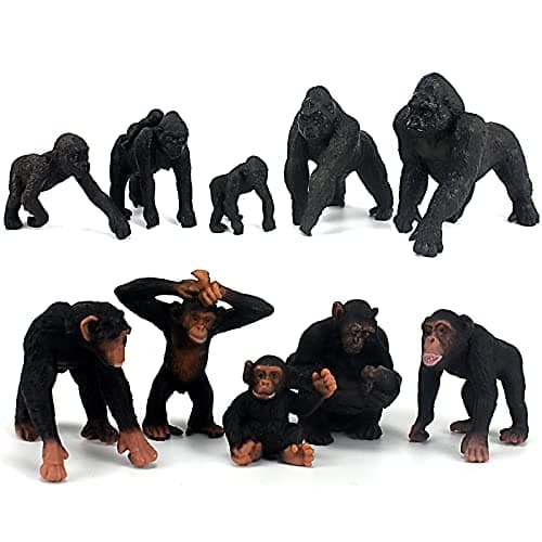 FUNSHOWCASE African Jungle Animals Toy Chimpanzees and Gorilla Figure Realistic Plastic Figurine Playset Lot 10-Piece