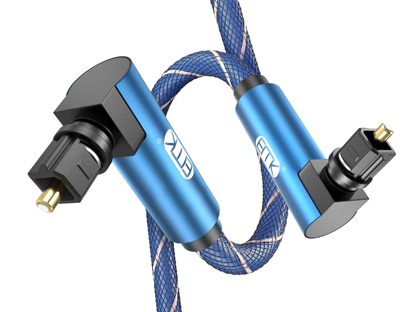 EMK 90 Degree to 90 Degree Optical Audio Cable,360 Degree Swivel Adjustable Right Angled on Both Ends Optical Cable for Home Theater,Sound bar,TV,PS4,Xbox & More(5ft/1.5m),Blue