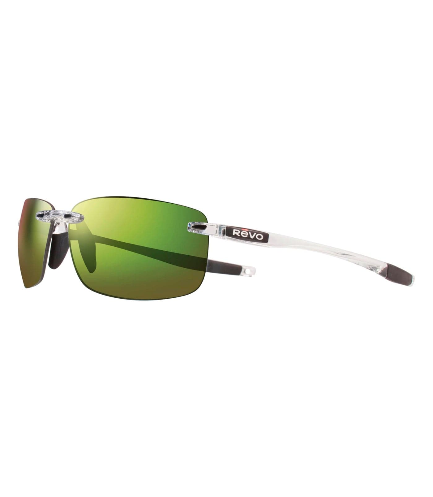 Revo Sunglasses Descend N: Polarized Lens with Rimless Rectangular Frame, Crystal Frame with Evergreen Lens
