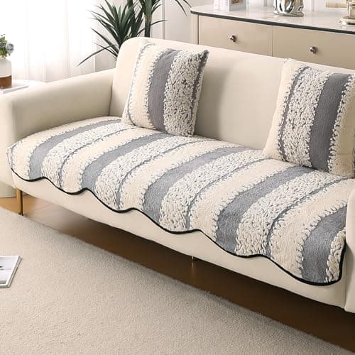 HOKIPO Luxury Wavy Anti Slip Plush Sofa Cover Mat | Make Your Own Sofa Cover Set, Mat Length 90(D) x 180(L) cm, Pewter Grey (AR-5985-GRY)