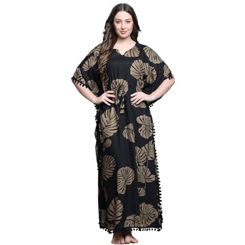 Secret Wish Black Floral Rayon Kaftan Full Length