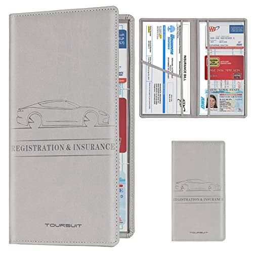 TOURSUIT Car Registration and Insurance Card Holder Vehicle License Document Glove Box Compartment Organizer Interior Car Accessories for Women Men Grey