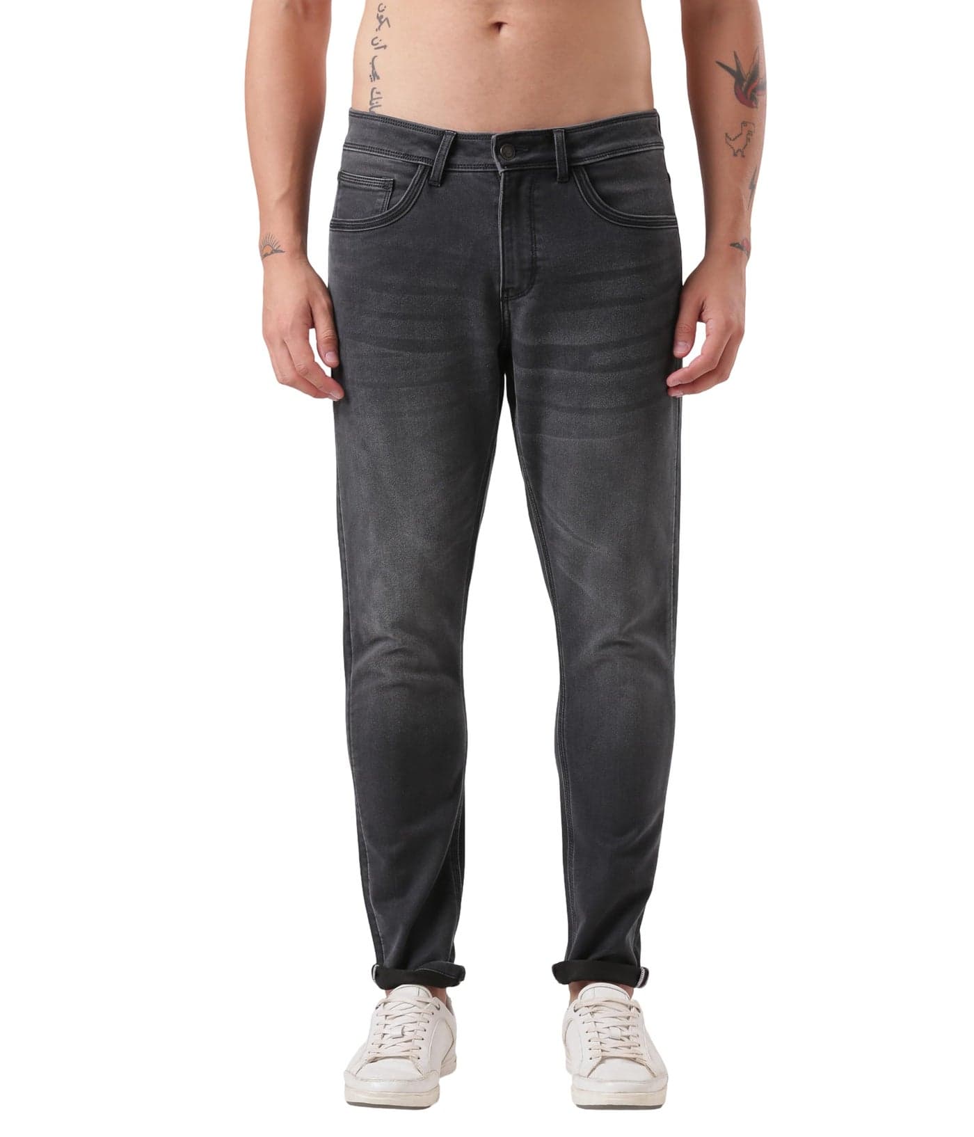 TURMS Men's Cool Tech Jeans All Degree Anti Odor UV Protectant Travel Edition Mid Rise Grey Denim Pants | Stretchable Comfort Cotton Rich