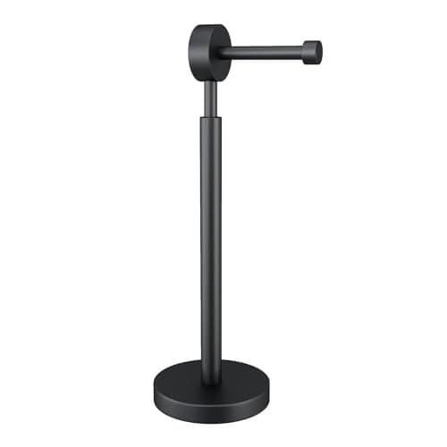 YUMORE Toilet Paper Holder Stand,Freestanding Bathroom Metal Black Matte Tissue Roll Holder for Modern Bathroom