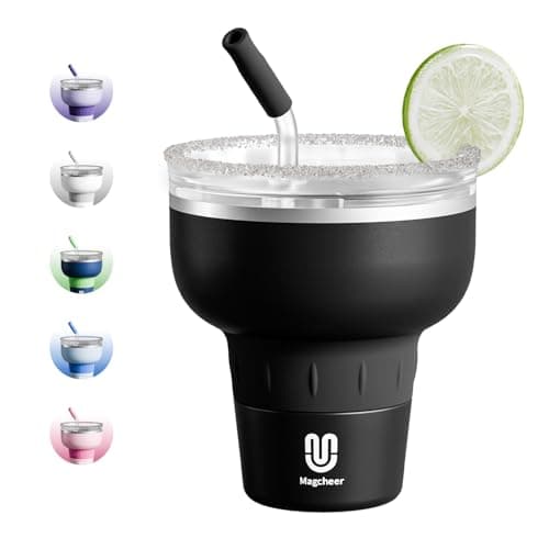 magcheer 16 oz Cocktail Tumbler with Lid and Straw - Stainless Steel Insulated Margarita Tumbler - 320° Sippable Stemless Wine Cup for Party | Black