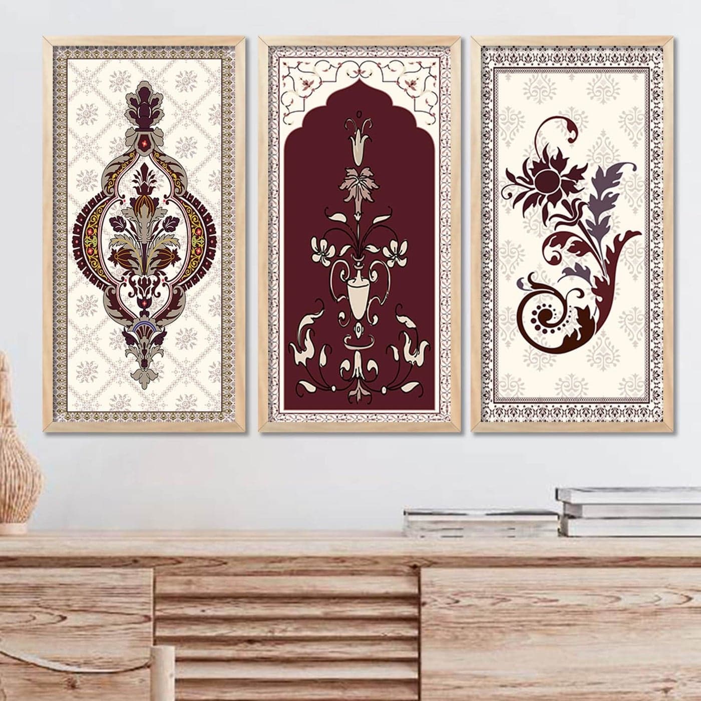 kotart Traditional Indian Art Pichwai Wall Dcor Paintings Painting for wall Decoration Madhubani Art Painting with Frame for Living Room set of 3 10X19 INCH F