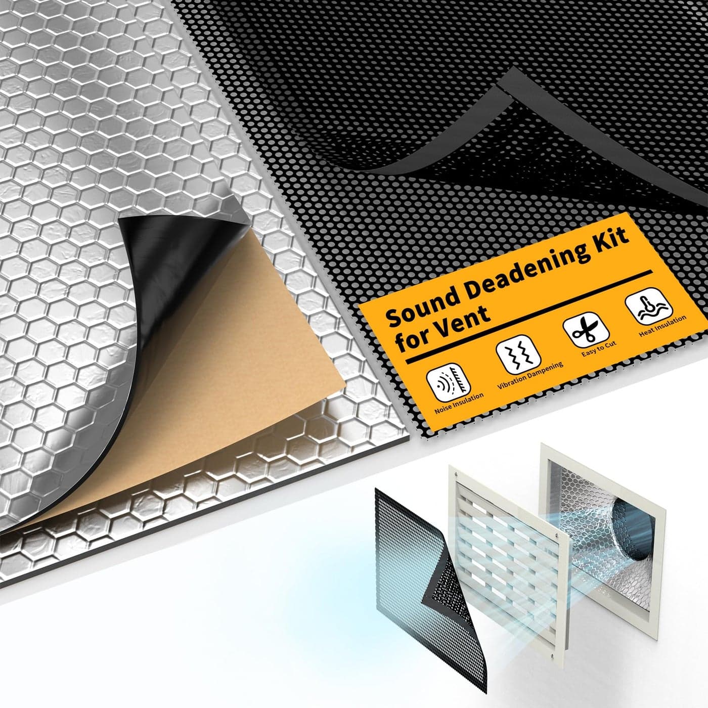 LBG Products Sound Deadening KitSound Deadening Mats and 10 x 14inch Mesh AC Vent Covers for Vibration Dampening Noise InsulationSound Deadener and Air Vent Cover for RegistersGrilles VentsBlack