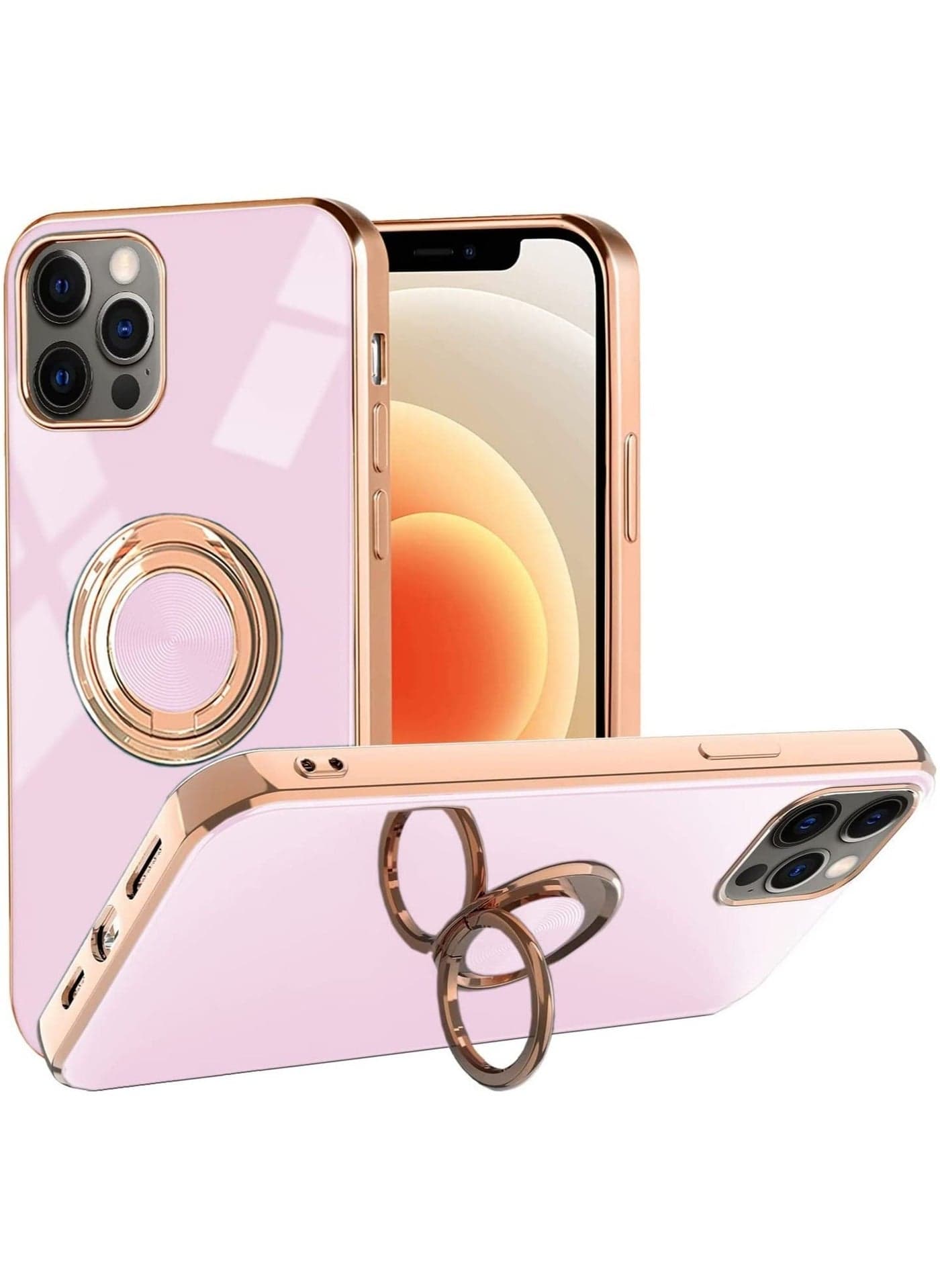 Design for iPhone 14 Pro Max Case, Soft TPU Edge Plating 360 Degree Rotation Ring Holder Kickstand Protective Anti-Scratch Cover Work