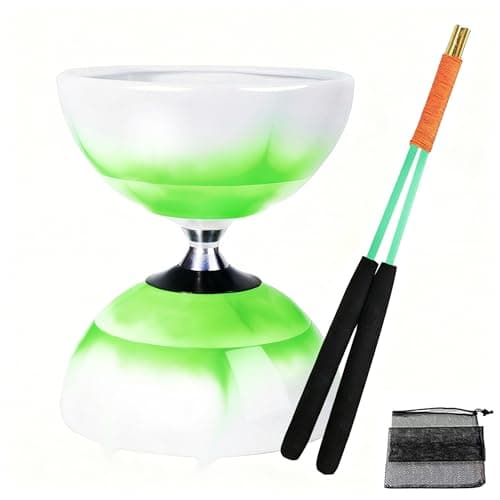 HenMerry Chinese yoyo Diabolo SetTriple Bearing Diabolo Chinese Yoyo Juggling Toy with with Diablo Sticks Diabolo String Net Bag Green