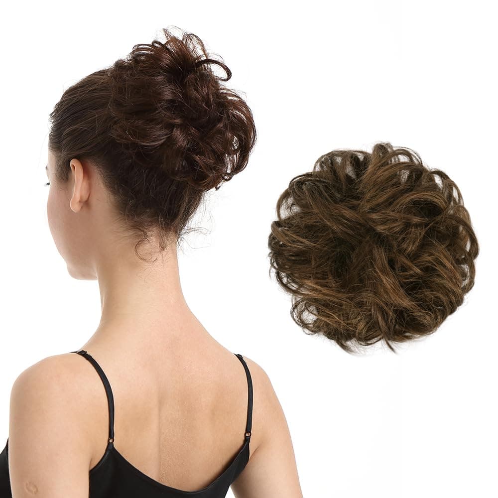 BARSDAR Human Hair Bun Extension Medium Brown Human Hair Bun Extensions for Women Real Human Hair Bun Hairpiece Natural Human Hair Bun Scrunchie Updo Daily Medium Brown Mixed