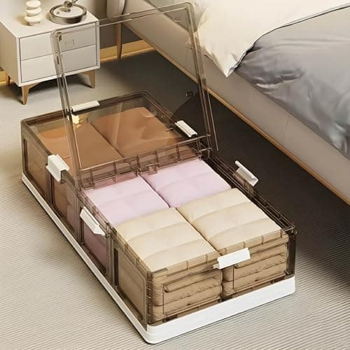 HomeStrap Underbed Rolling Organizer | Large 65L Foldable & Stackable Underbed Storage Box with Transparent, Dual Lids, Wheels & Locks | Dust & Moisture Proof Bin for Clothes, Sarees, Shoes & Quilts
