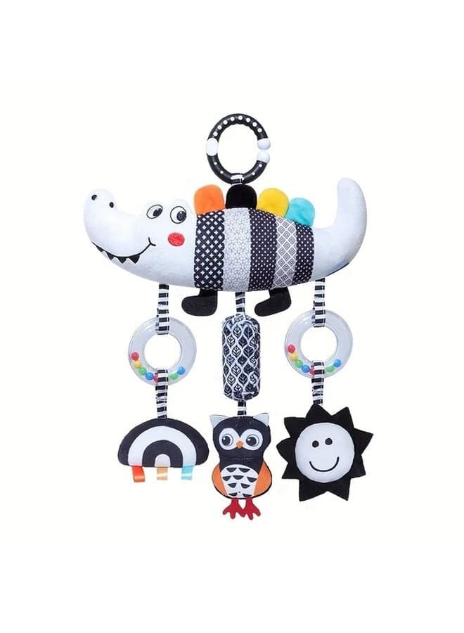 Crocodile Soft Plush Animal Wind Chime Rattle Toy for Babies Black White High Contrast