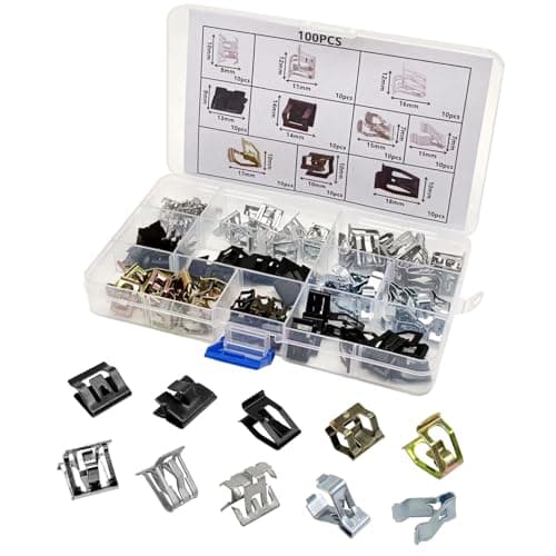 TOPCNOEM 100Pcs 10 Sizes Auto Car UClip Metal Trim Panel Spring Clip Auto UClip Body Fastener Clip Universal Trim Moulding Clip Kit Compatible with VW Audi 4A0867276A