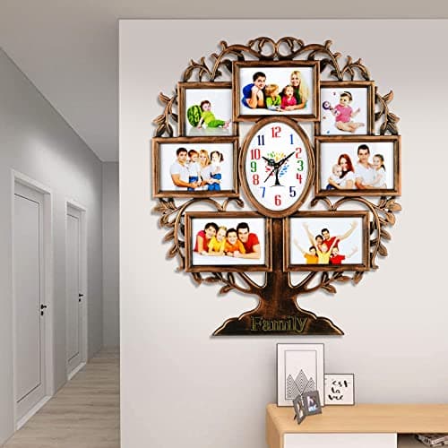 Harbour Analog Latest Stylish New Models Wall Clock with Photo Frames for Home Living Room Hall Bedroom (Size Height 58 CM X Width 48CM)- Home Decor Big Size Wall Clock Mz WHT4