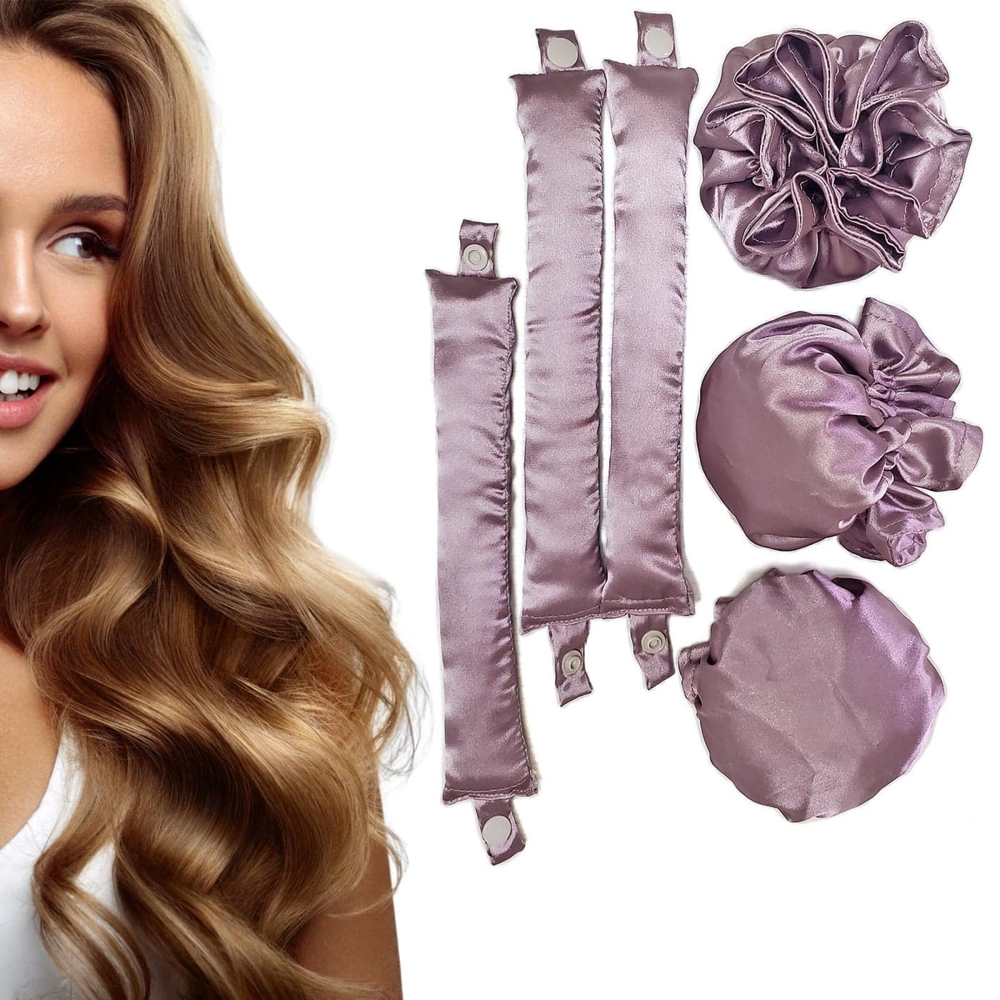 3Sets6PCS Ariuvor New Satin Heatless Hair CurlerSoft Heatless Curling Rod Headband for Long Hair and Short HairNo Heat Curling to Sleep in Overnight light purple