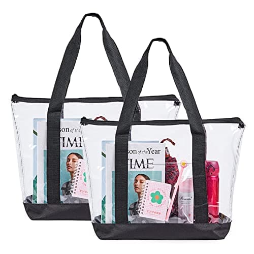 Large Clear Tote Bag, Fashion PVC Shoulder Handbag for Women, Clear Stadium Bag for Security Travel,Shopping,Sports and Work-2 Pack