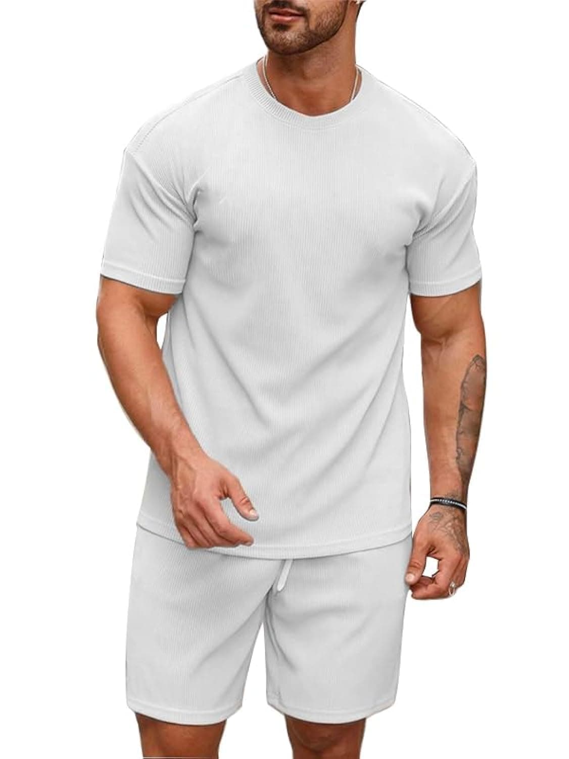 SMOWKLY Men's Pyjama Set || T-Shirt and Shorts Set for Men || Night Wear for Men || Night Suit for Men (1167_MTNS_WT_M) White