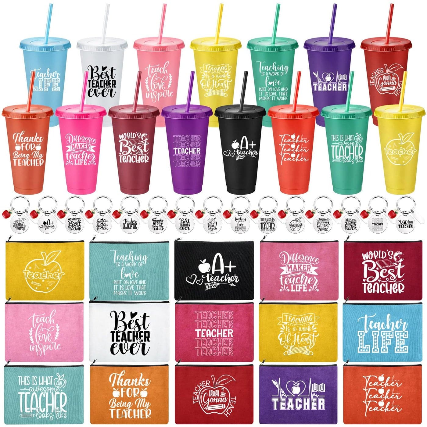 Honeydak 45 Pcs Teacher Appreciation Gifts Include Thank You Cups Keychain Bags Bulk Teacher Week Thank You Gift for Birthday Day Gift Basket Christmas Elegant Style