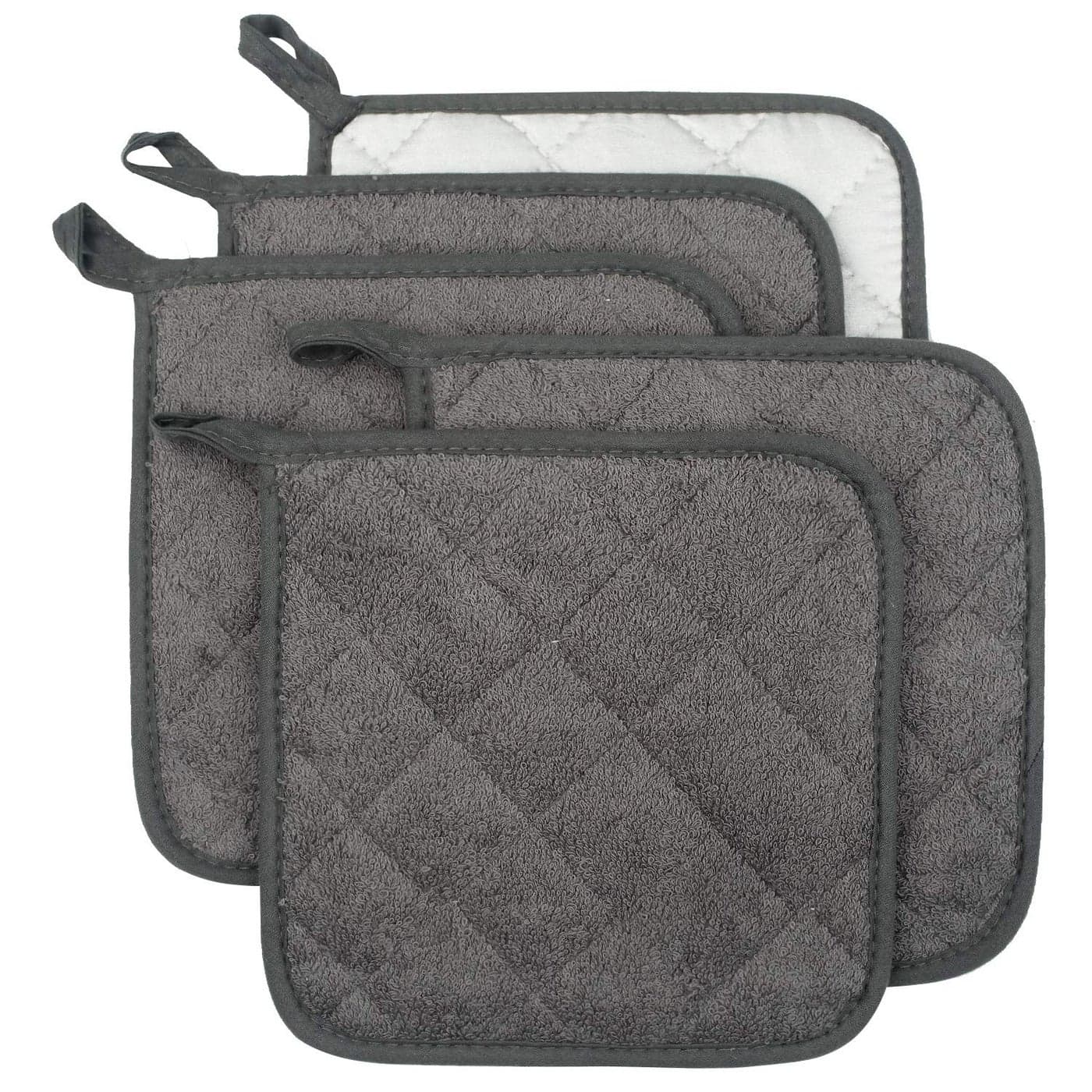 100 Cotton Kitchen Everyday Basic Terry Pot Holder Heat Resistant Coaster Potholder for Cooking and Baking Set of 5 Mineral Gray
