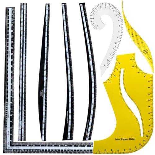 Artonezt Pattern Maker Sewing Ruler L Scale and Curve Scale for Tailoring Fashion Design Tools Set of 8 for Dressmaking Drawing Template Craft Sewing Tools