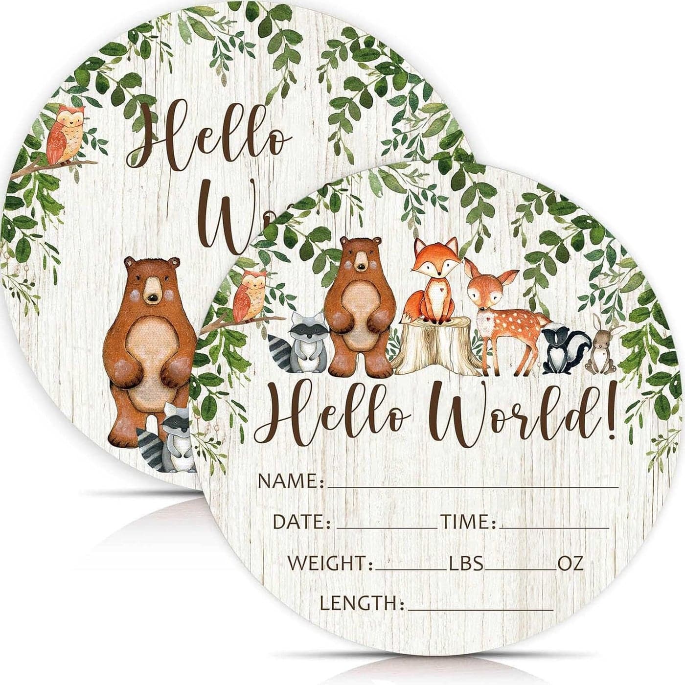 Birth Stat Sign for Newborn Woodland Animals Baby Announcement Forest Hello World Name Sign for Hospital Birth Announcement Gift for New Mom Baby Shower Pregnancy Announcement Photography Prop