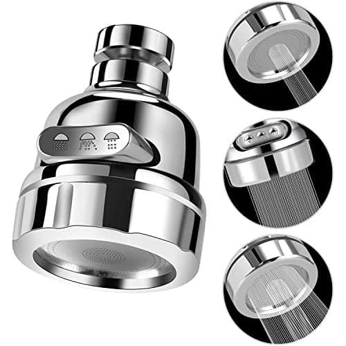 HEXONIQ® Kitchen Faucet Aerator Head 360° Rotatable Anti-Splash Faucet Sink Tap Sprayer Head Replacement, Booster Shower and Water Saving Tap for Kitchen, Silver, 3.23 x 2.05 inch