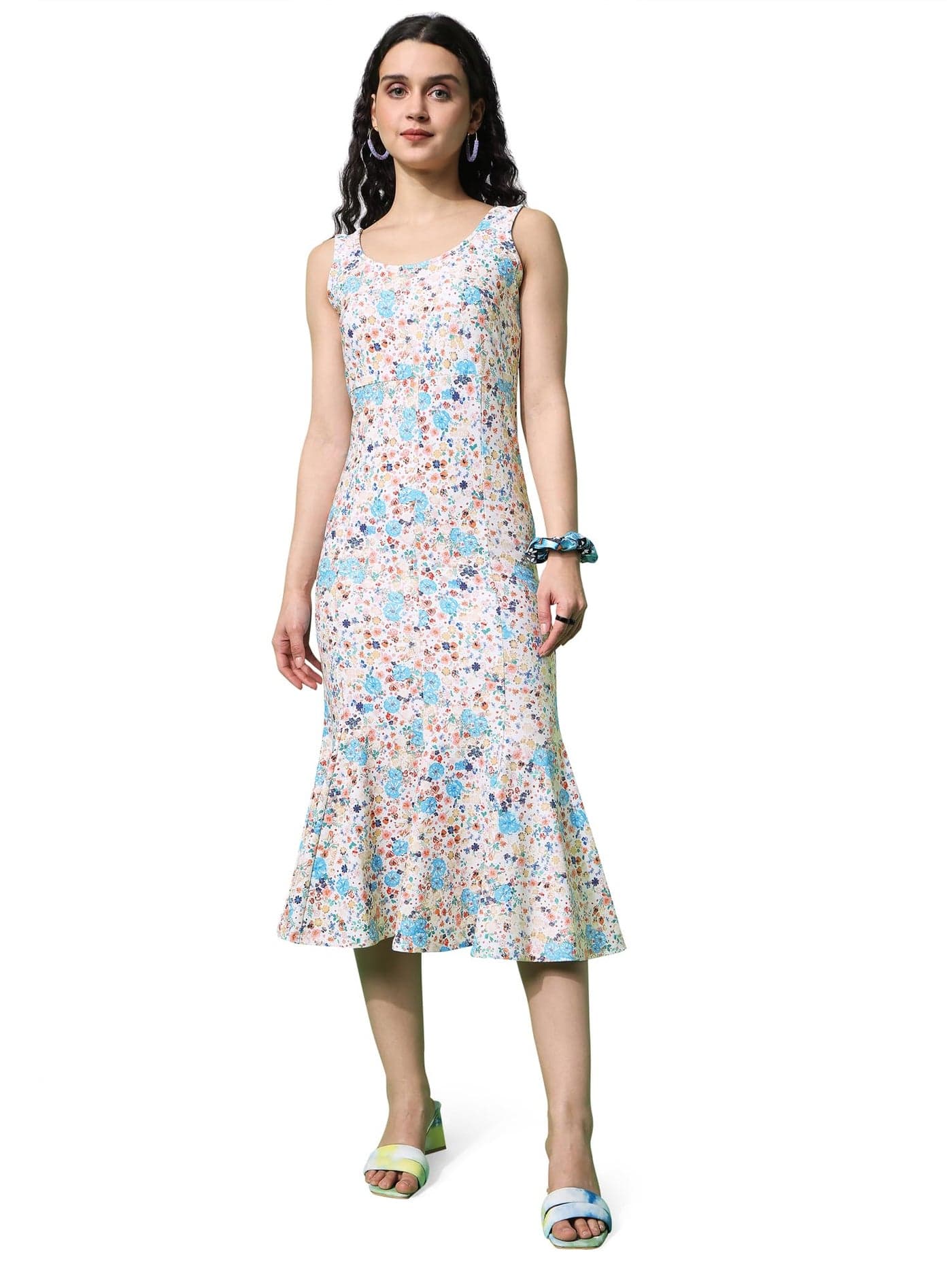 PURVAJA Women’s Mermaid Midi Length Dress (Wini-029-Bulky_Sky Blue_X-Large)