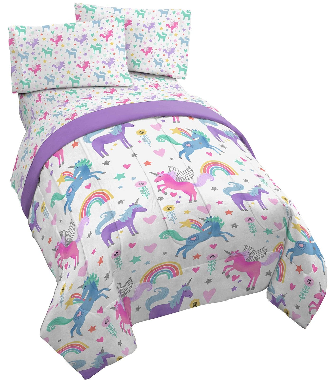 Jay Franco Unicorn Rainbow 4 Piece Twin Bed Set Includes Comforter Sheet Set Super Soft Fade Resistant Microfiber