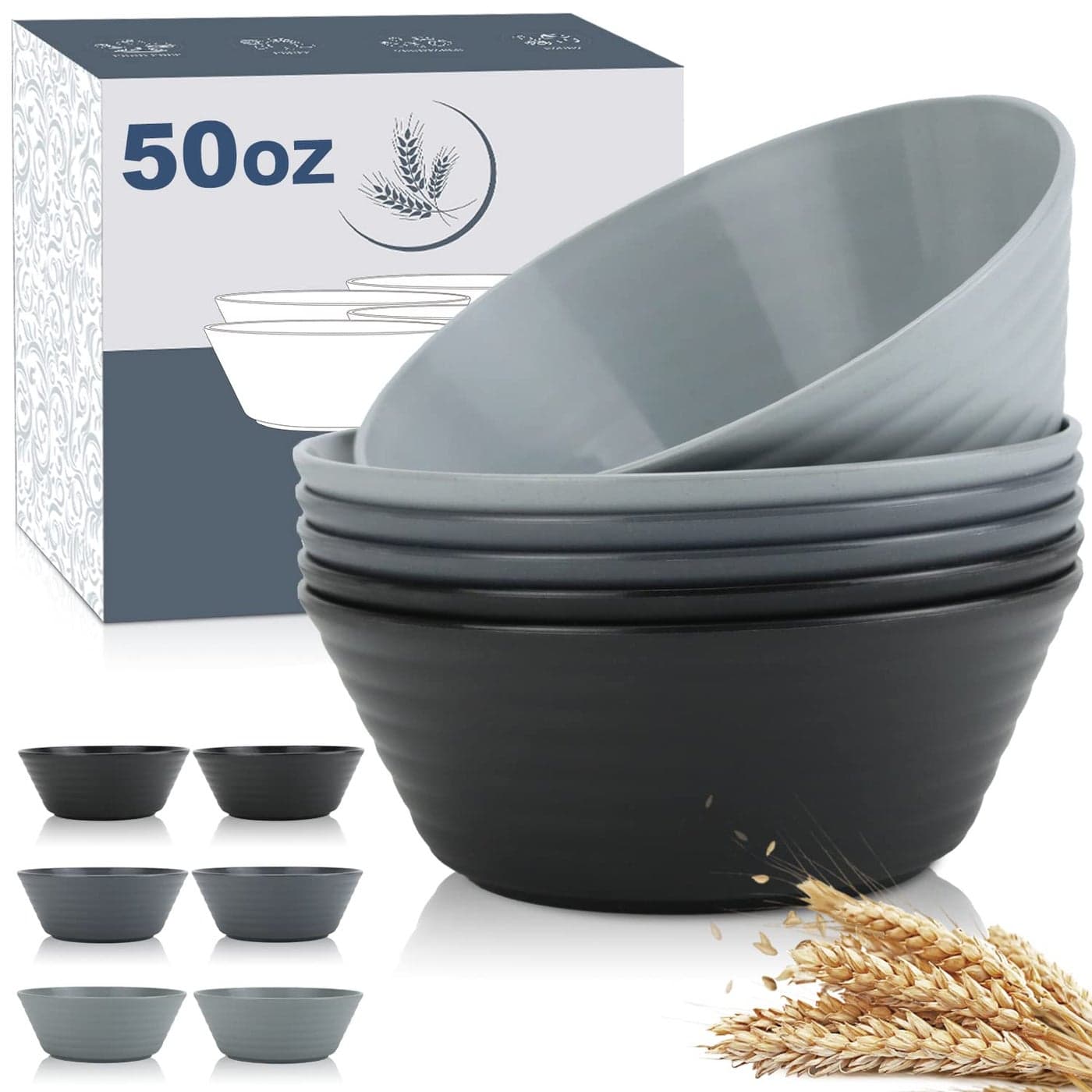 Wrova Wheat Straw Bowl Sets6 PCS Unbreakable Big Cereal Bowl 50 OZMicrowave and Dishwasher Safe BowlsLarge Salad Bowls for CampingPicnicApartmentDormRV Classic Series