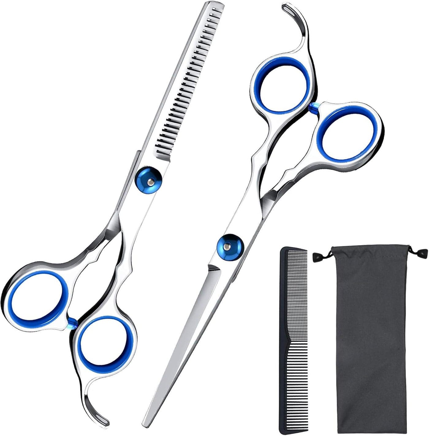Hair Cutting Scissors Shears Set ekuci Professional Home Haircutting Scissors Thinning Shears Kit with Free Comb and Storage Bag for Men Women Home Salon Barber Cut Kit Silver