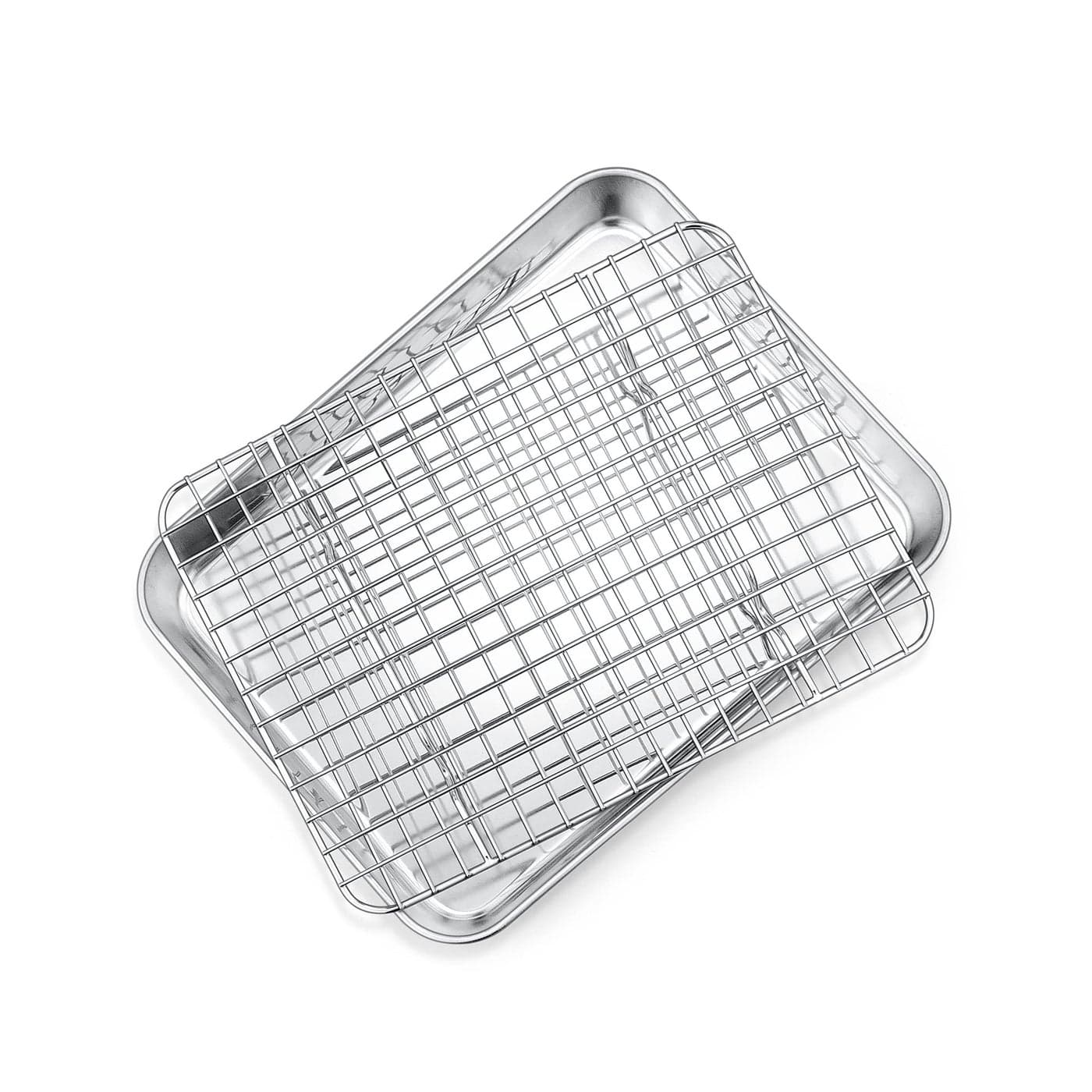 PP CHEF Toaster Oven Pan with Rack Set Stainless Steel Baking Pan Tray and Grid Cooling Rack for CookingRoasting Dishwasher Safe Easy to Clean Nontoxic Sturdy 9 Inch 2Pcs