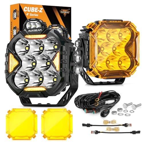 Auxbeam CUBE-Z Series 4" Led Pods with Amber Covers, 112W 12800LM Spot Offroad Driving Lights with DRL Turn Signal, Cube Ditch Lights with DT Wiring Harness for Jeep Offroad Truck ATV UTV, Pair