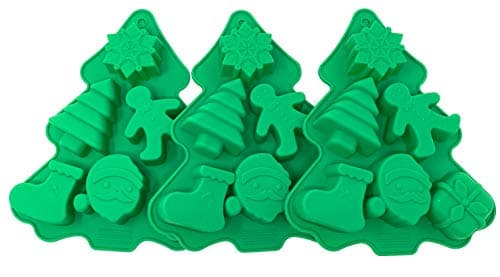 3 Christmas Silicone Baking Molds for Making Holiday Chocolate Candy, Soap, Candles, Bath Bombs, Fondant, Cake & Ice Cubes
